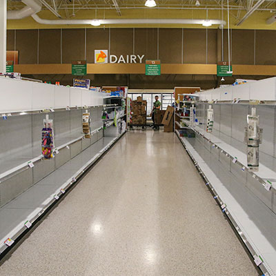 Metal store displays in grocery store