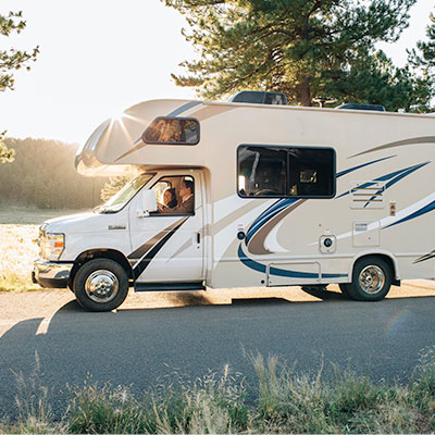 RV driving down road